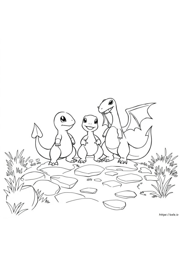 Página Para Colorear De Charmander, Charmeleon Y Charizard