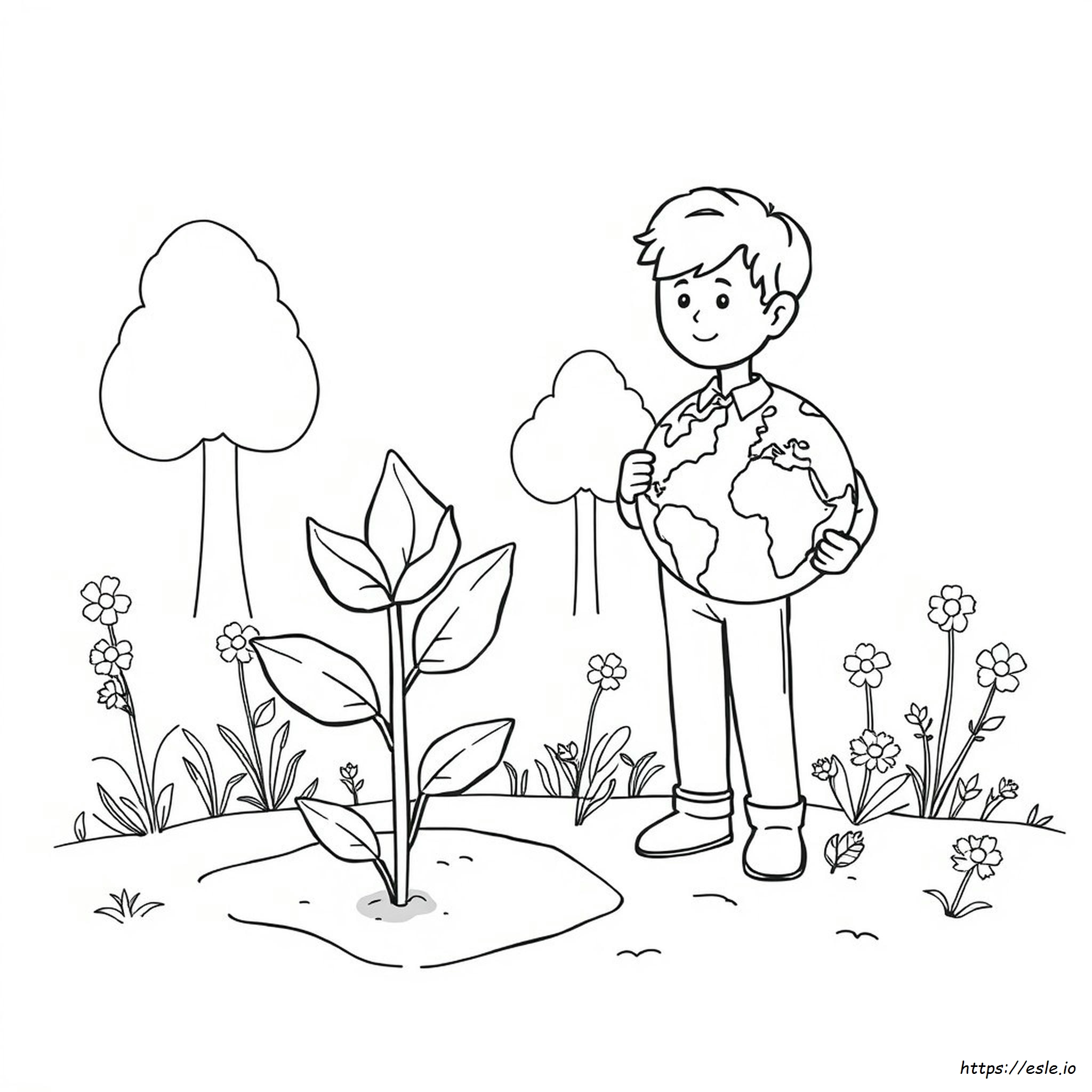 Black and White Earth Day Clipart Coloring Page