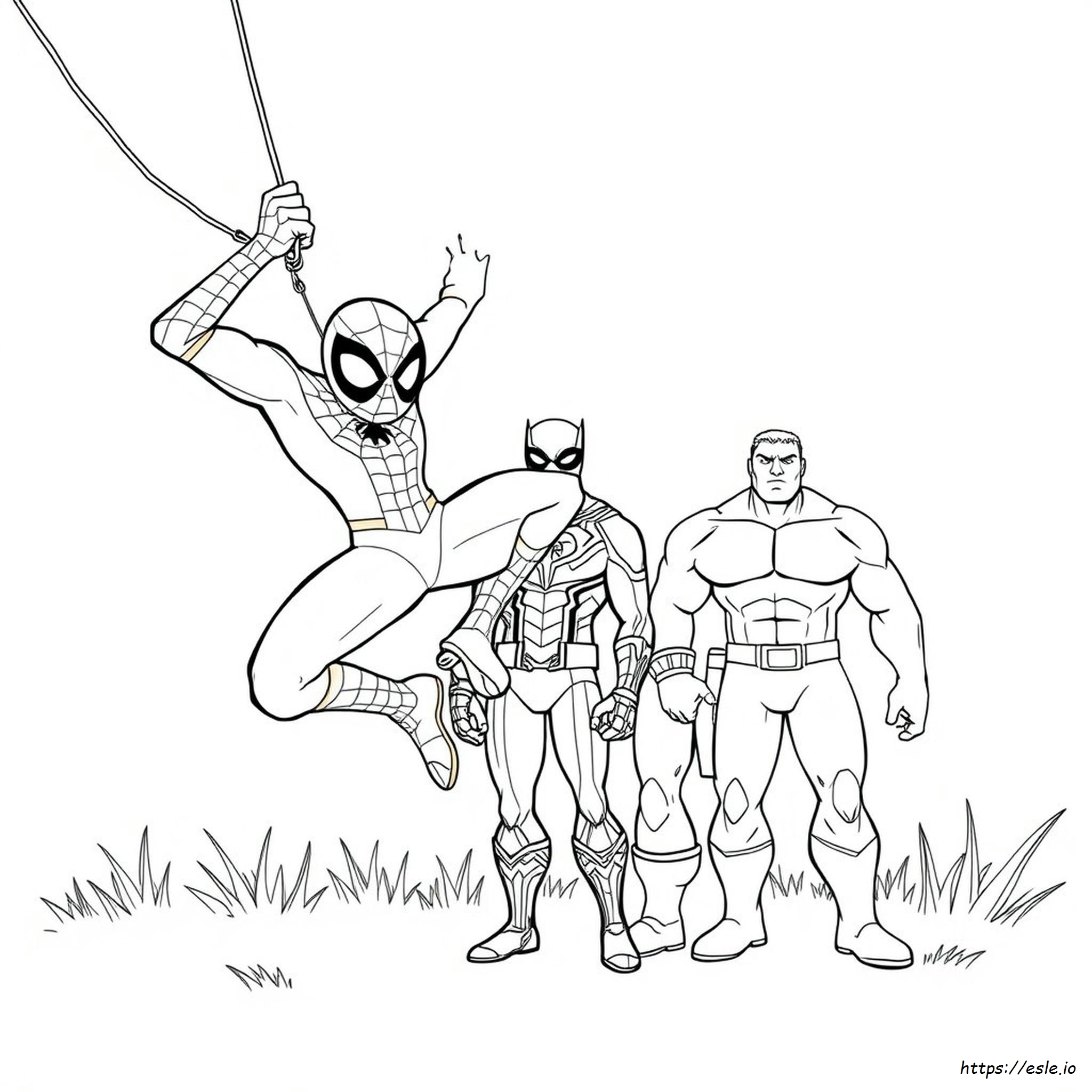 Gambar Mewarnai Spiderman Dan Teman-Temannya Yang Luar Biasa