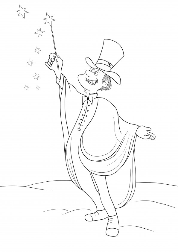 A funny magician performing on a stage free printable for coloring