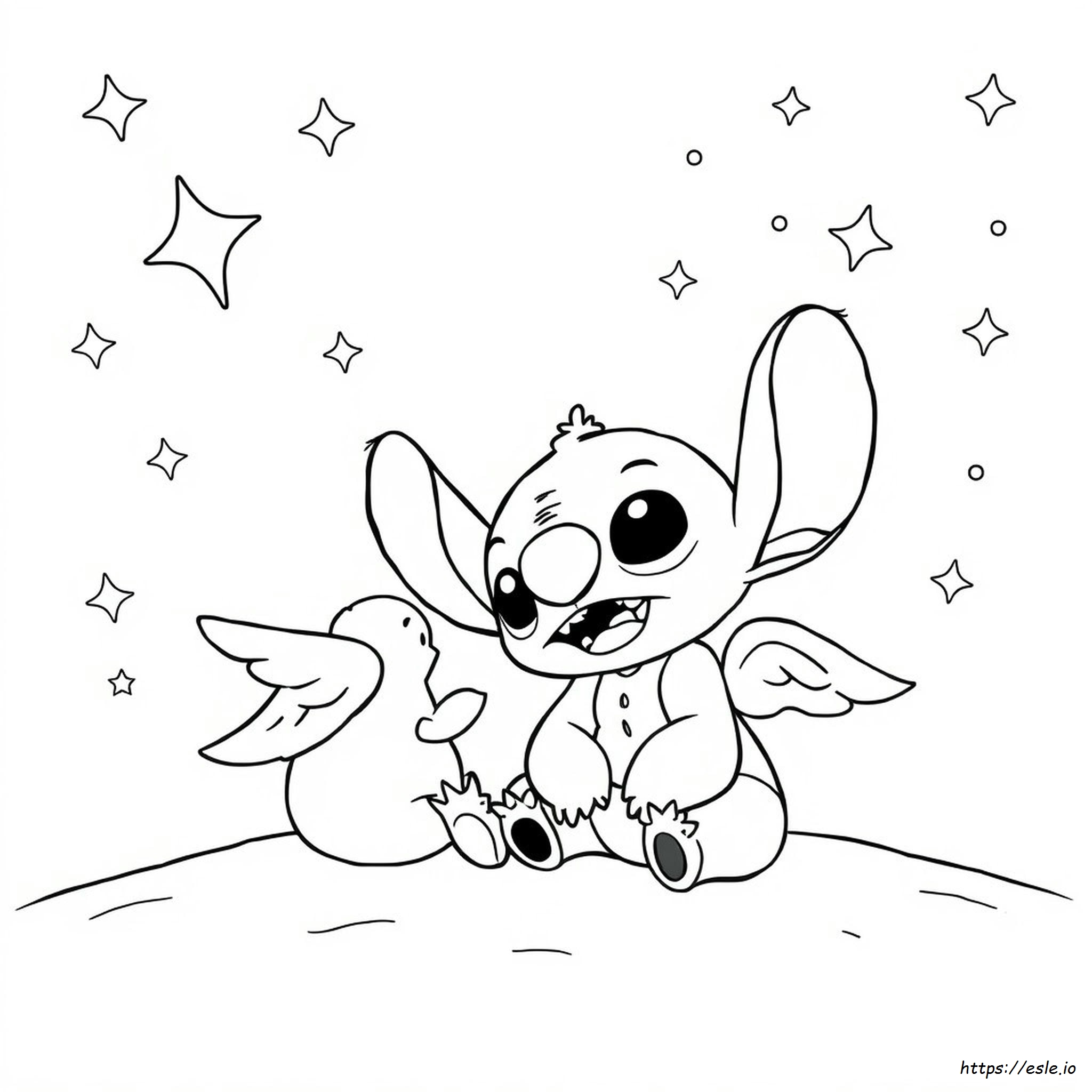 Cute Stitch And Angel Coloring Pages