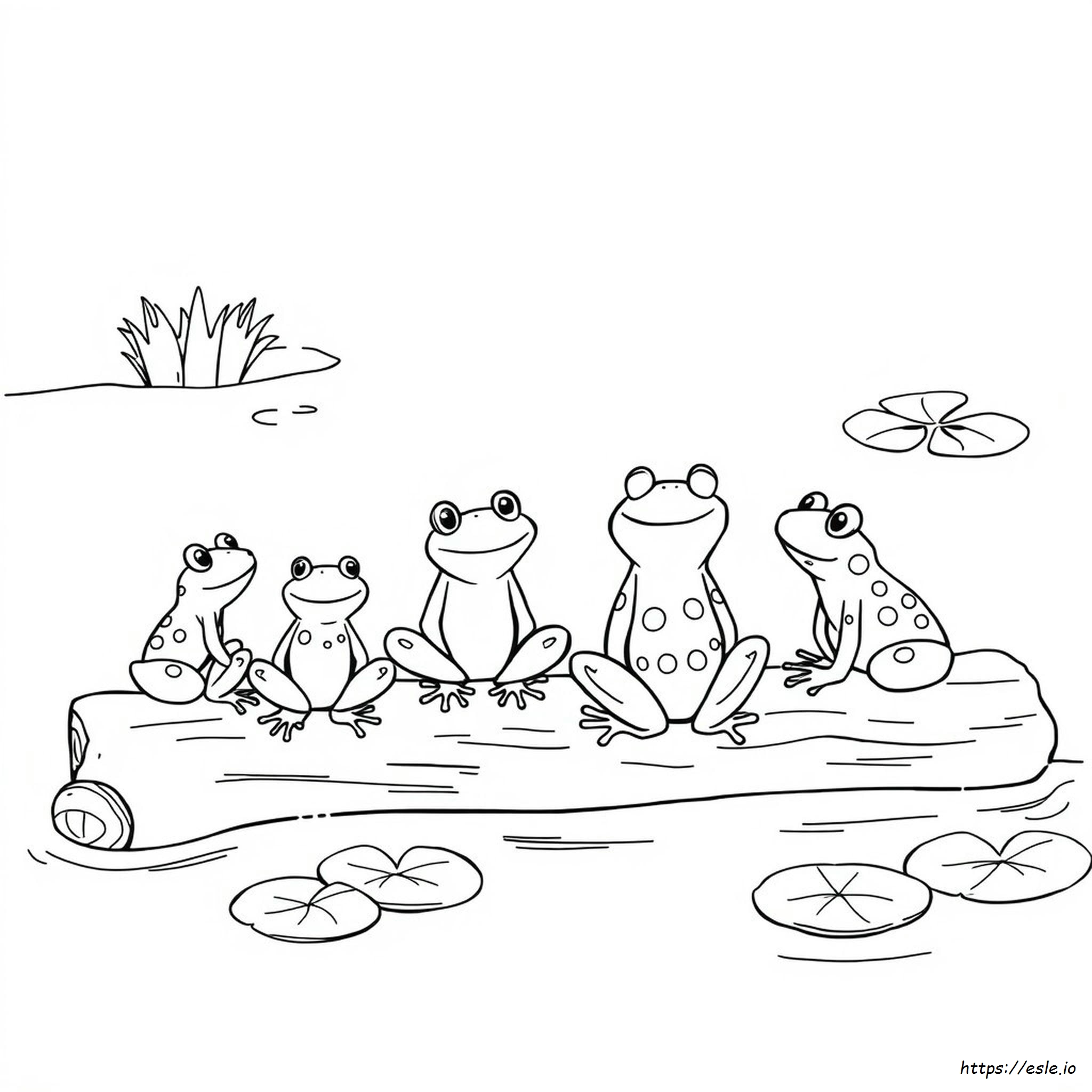 Five Green And Speckled Frogs Coloring Page