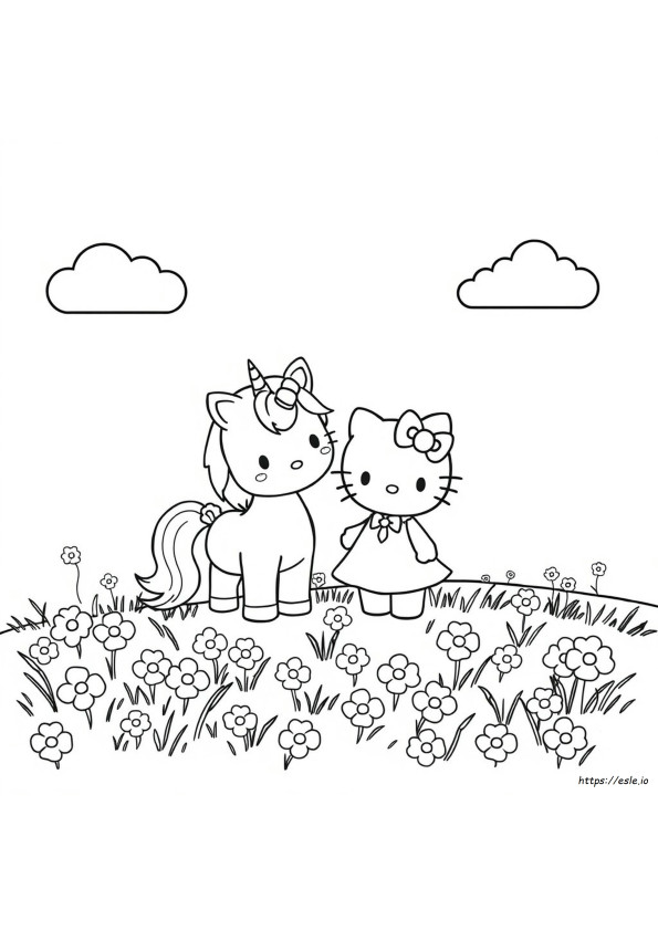 Unicorn Hello Kitty Coloring Pages