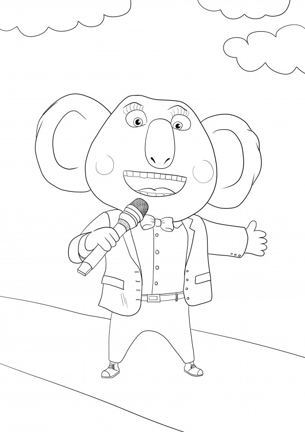 Buster Moon from the Sing movie signing coloring image for free download.
