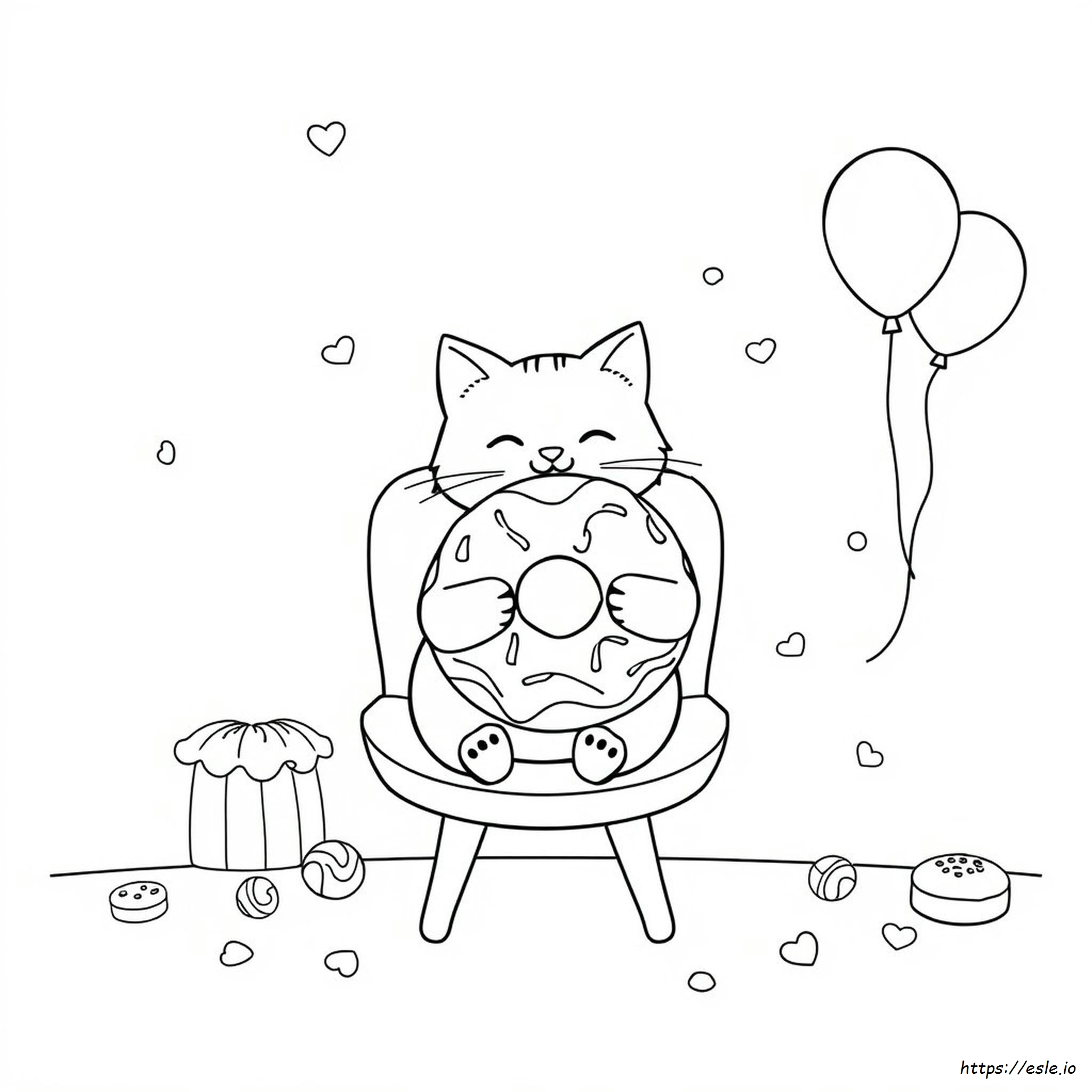 Cat With Donut Coloring Page