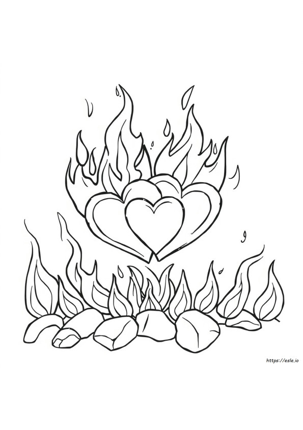 Disegni Da Colorare: Cuori Con Fiamme