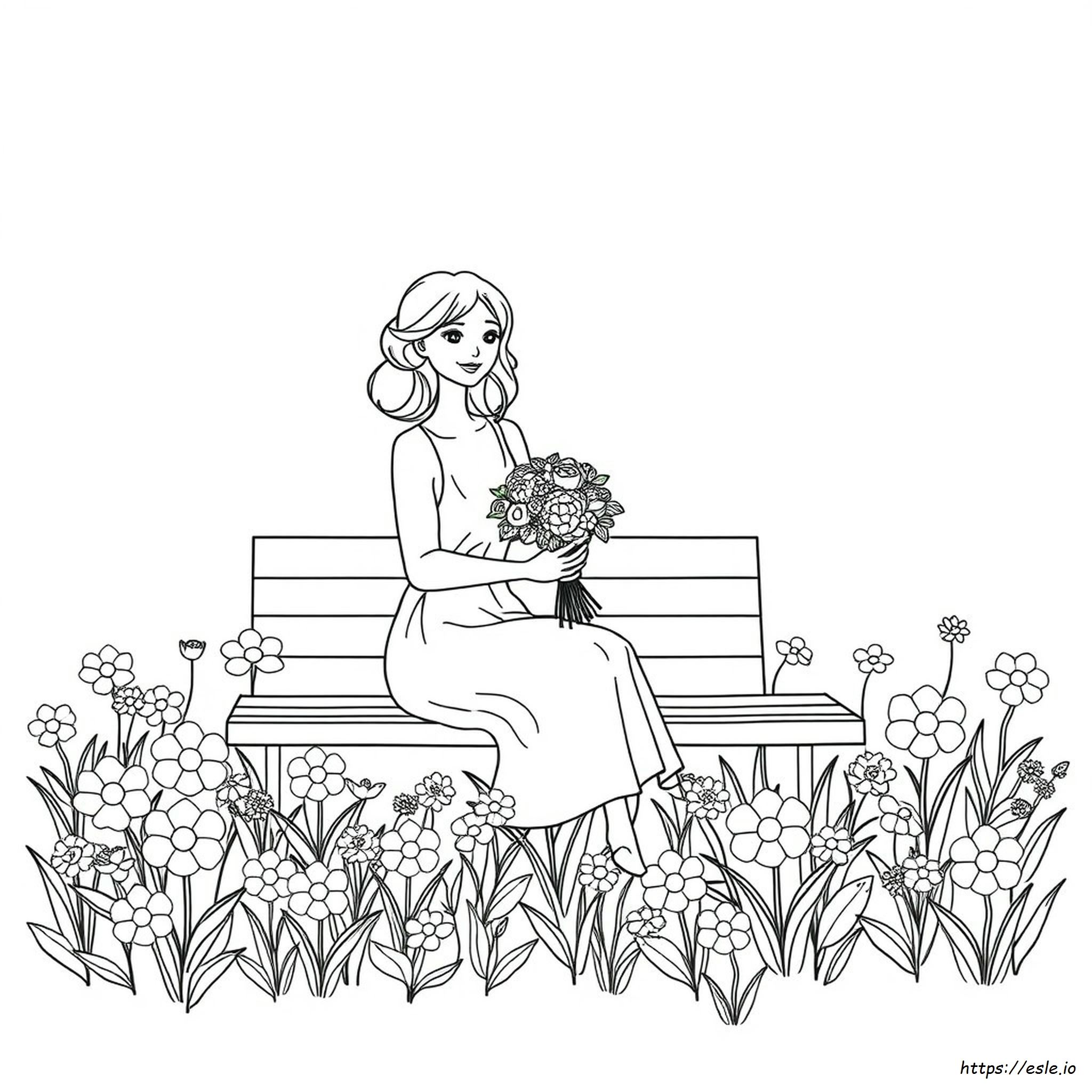Gambar Mewarnai Wanita dengan Bunga