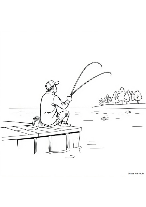 男性が魚釣りをしている塗り絵