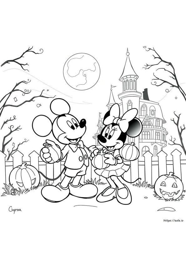 Mickey And Minnie Halloween Coloring Pages