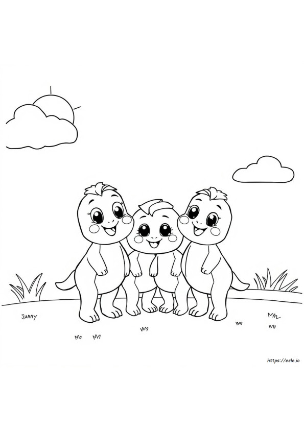 Green Rainbow Friends Printable Coloring Pages