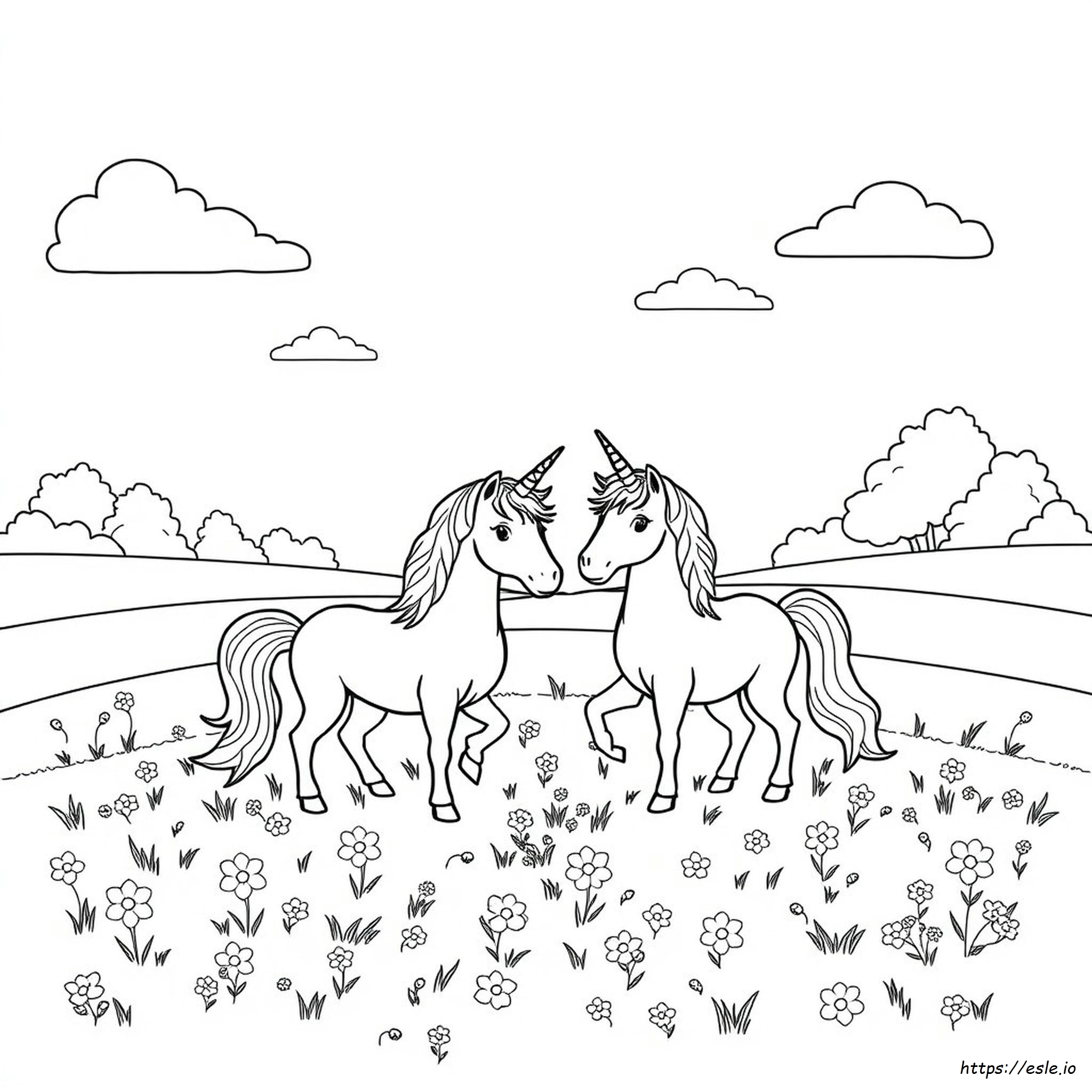 Dua Unicorn Gambar Mewarnai