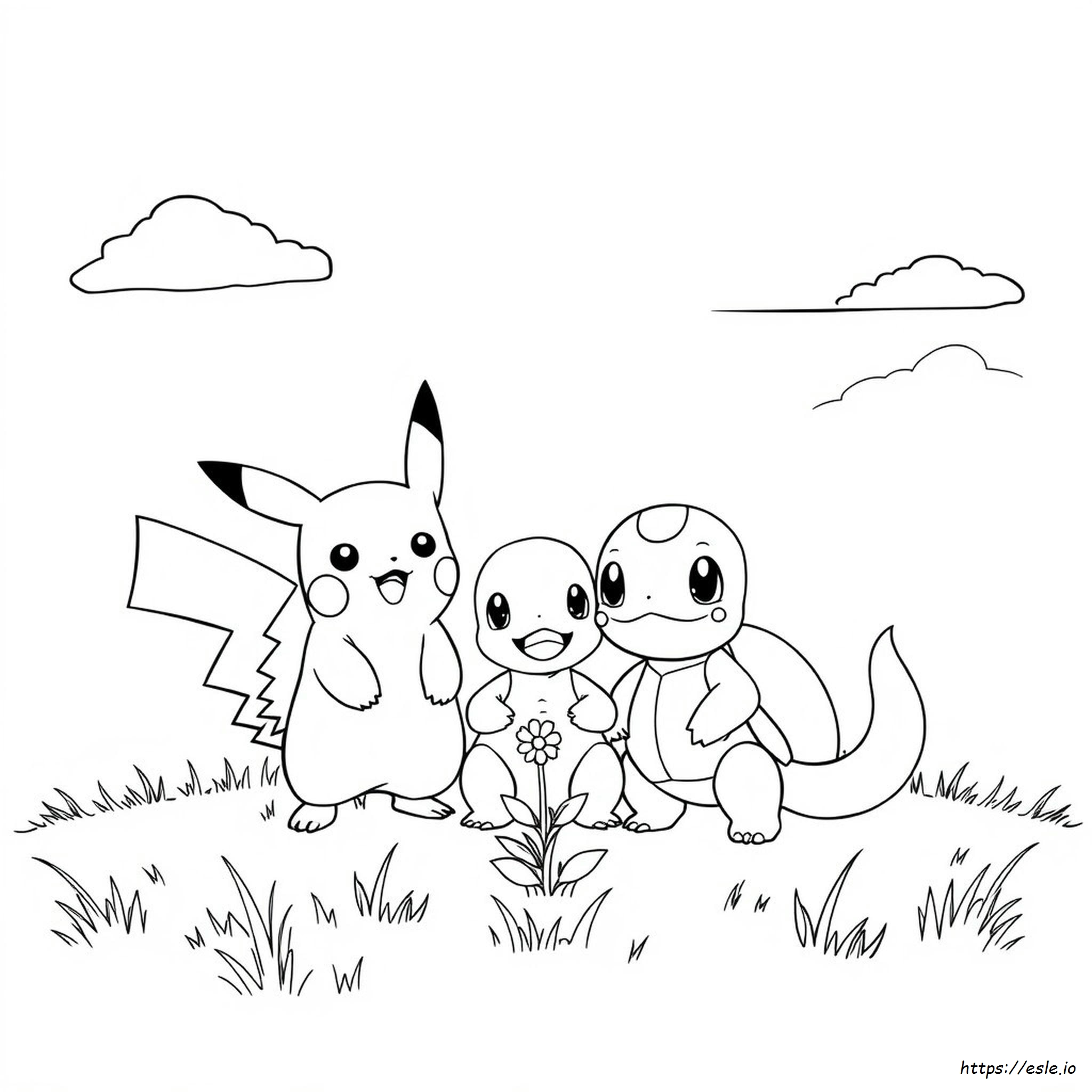 Pikachu Charmander Squirtle Bulbasaur Coloring Page