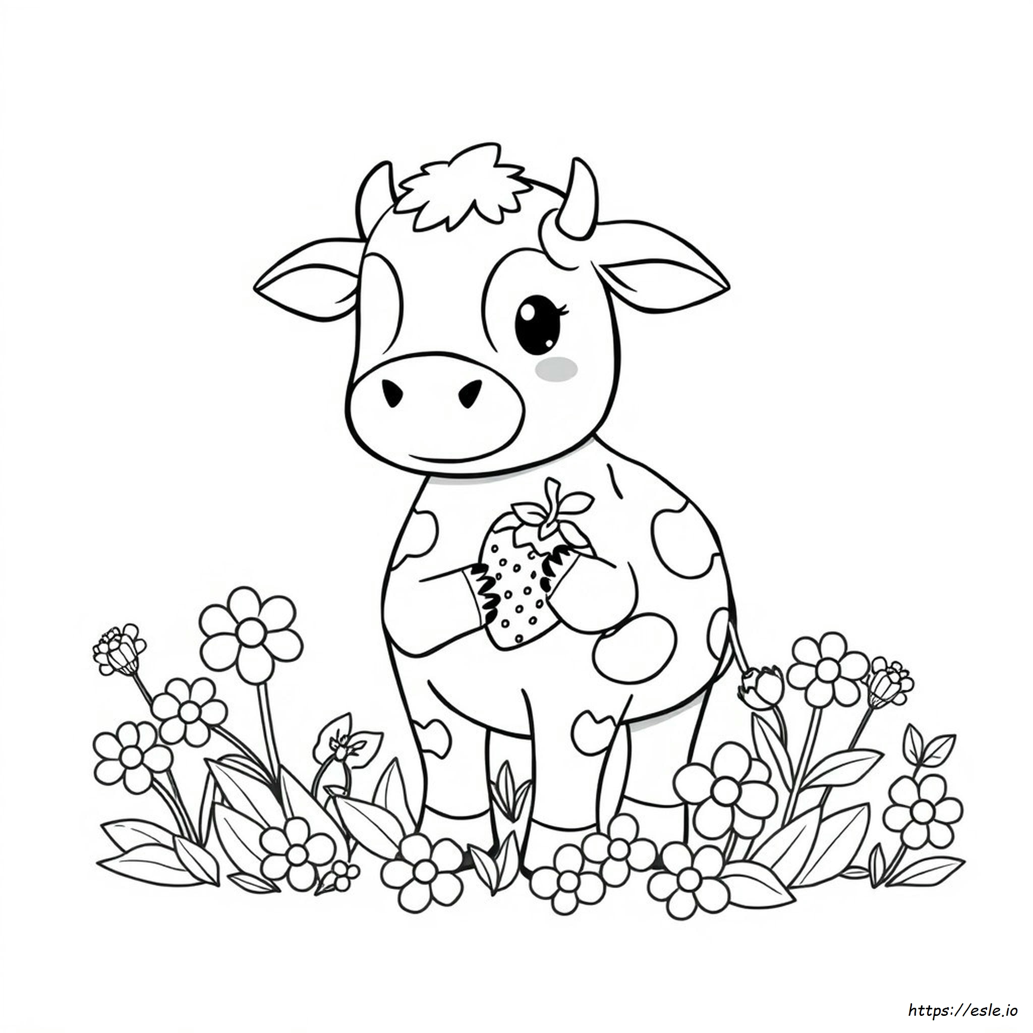 Kawaii Erdbeer Kuh Ausmalbilder