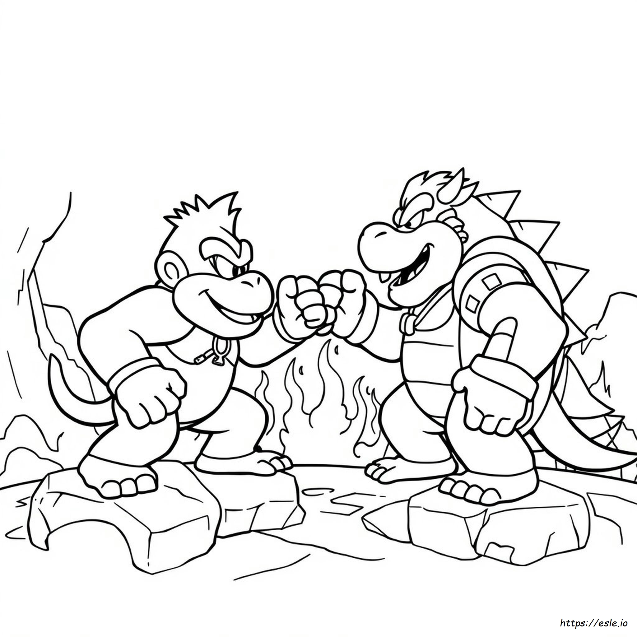 Donkey Kong Boxing Bowser Coloring Page