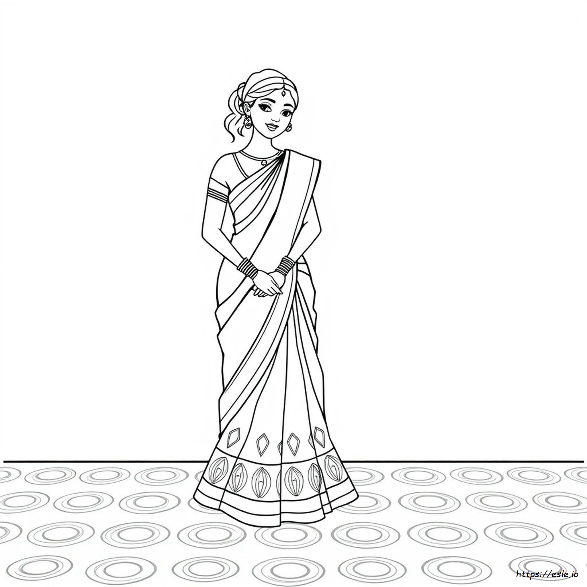 Coloring Indian Traditional Dress Outline