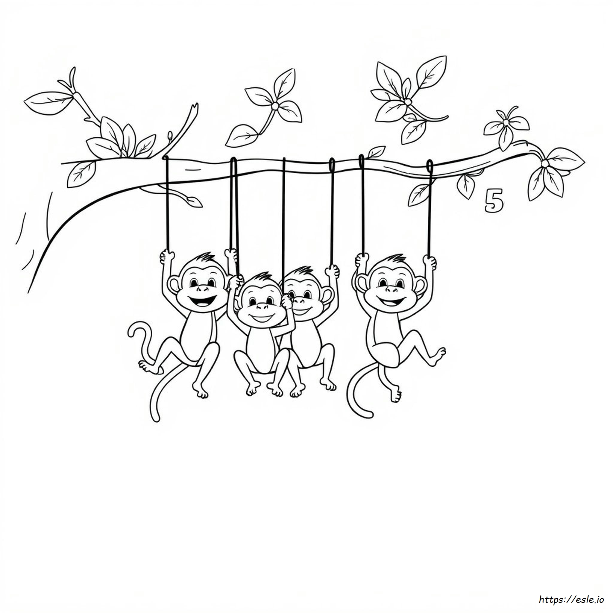 Printable Five Little Monkeys Coloring Page