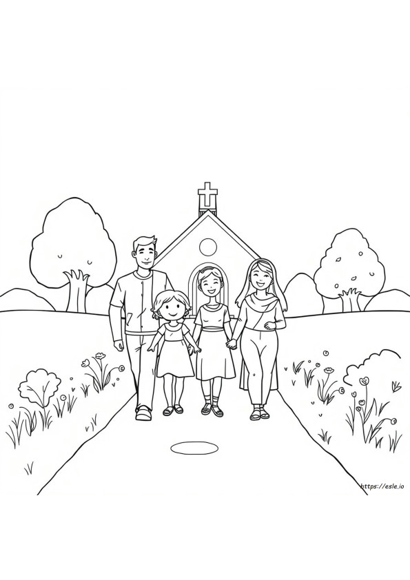Famiglia Che Va In Chiesa Da Colorare E Stampare