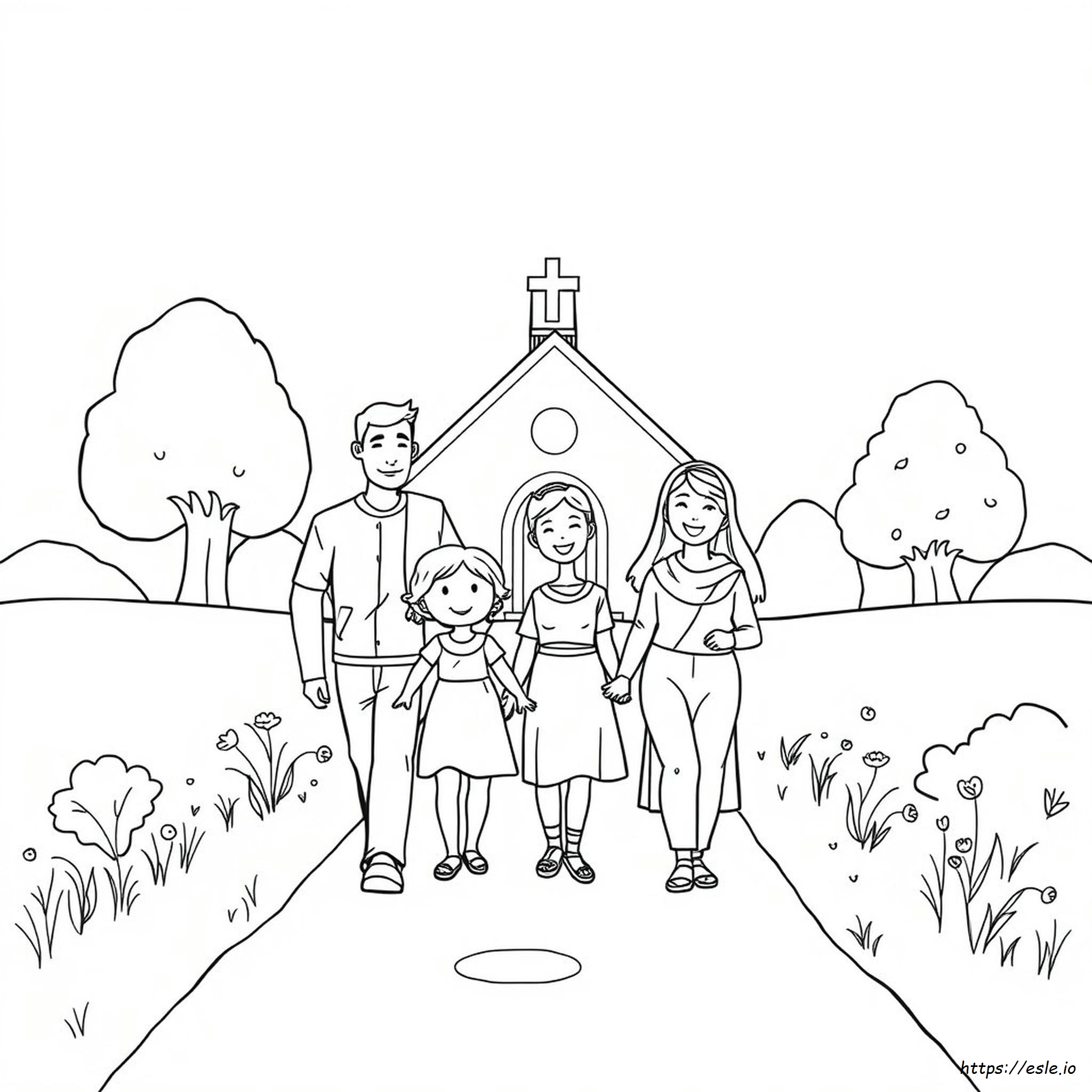 Printable Family Going To Church Coloring Page