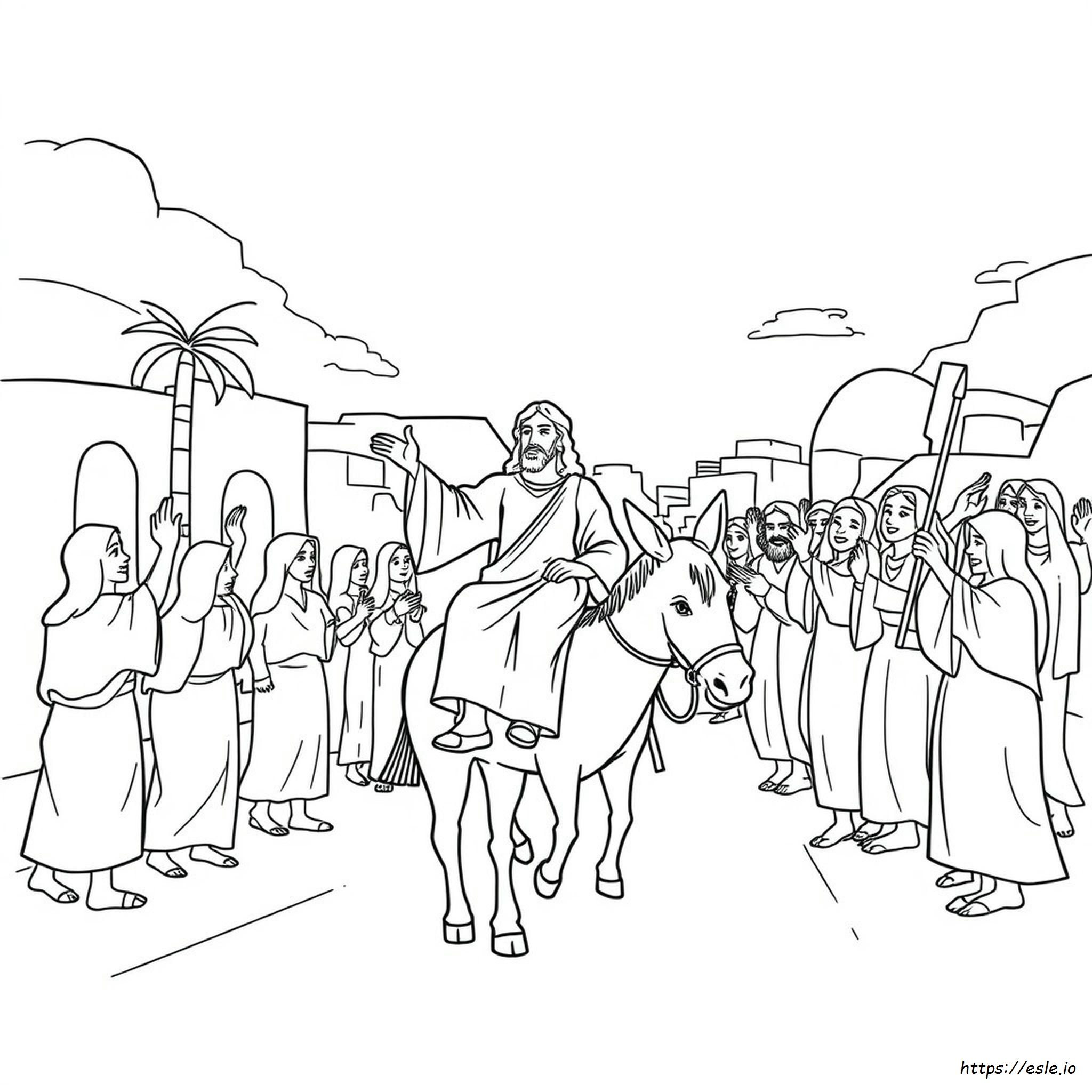 Jesus Enters Jerusalem On A Donkey Coloring Page