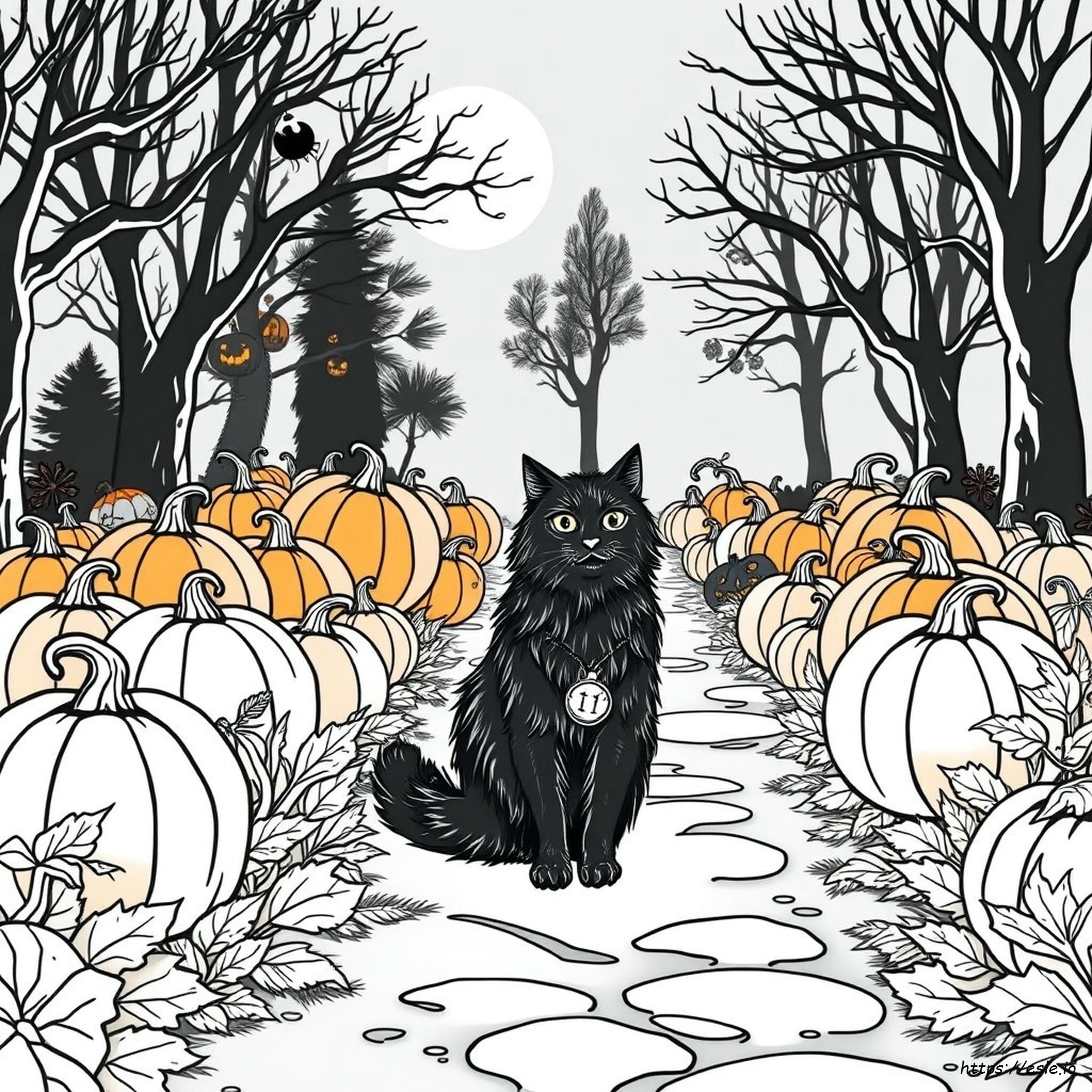 Detailed Halloween Cat Coloring Pages - Free Printable