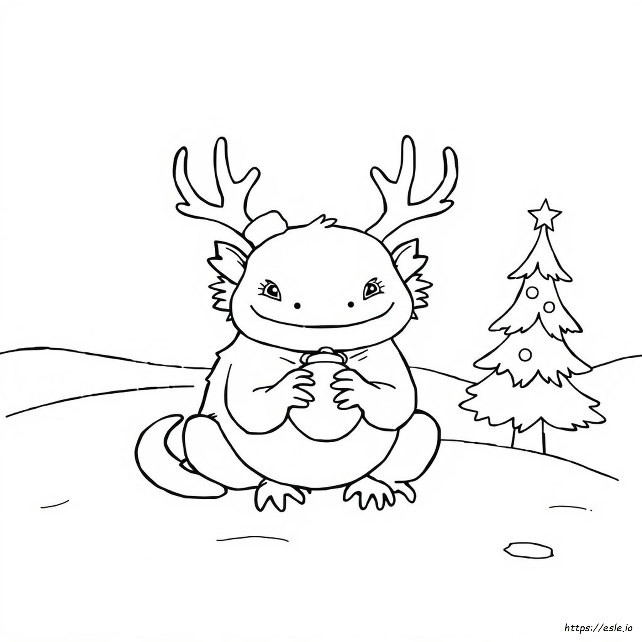 Free Printable Christmas Axolotl Coloring Page for Kids