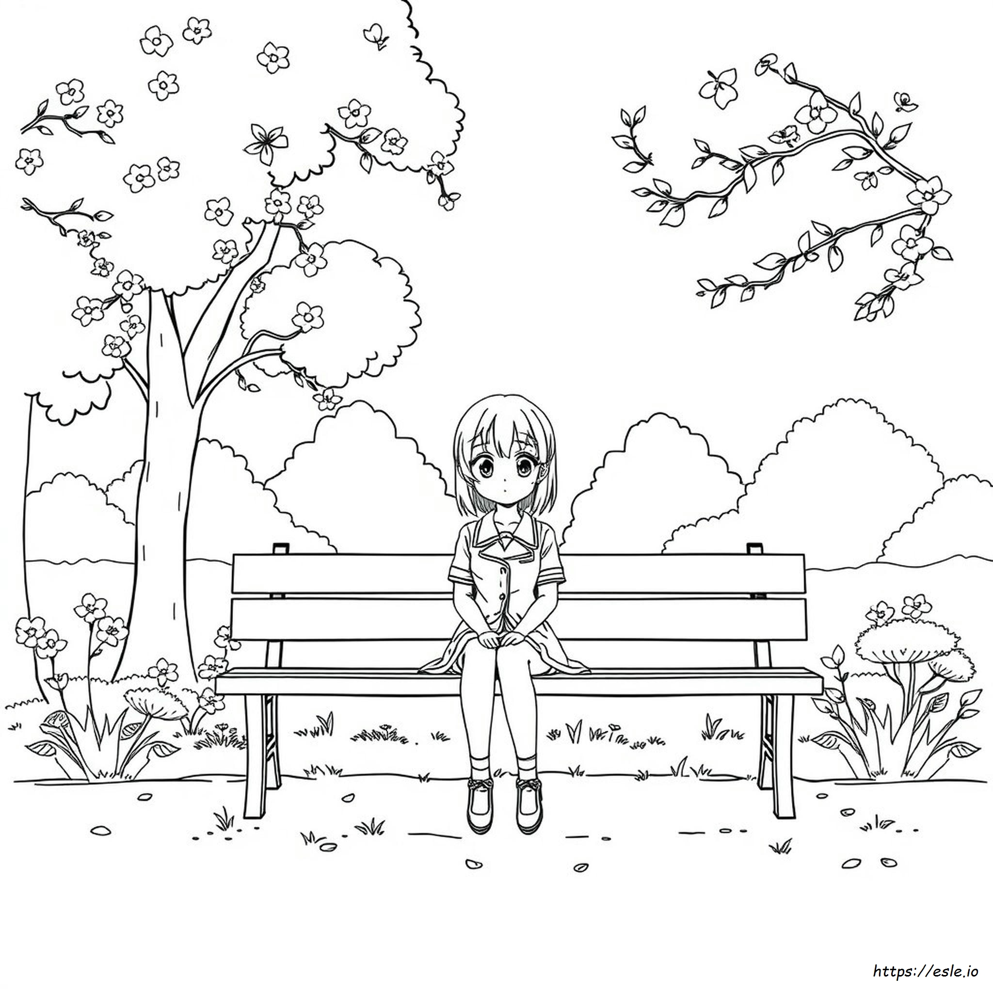 Disegni Anime Da Colorare: Personaggio In Un Parco Fiorito