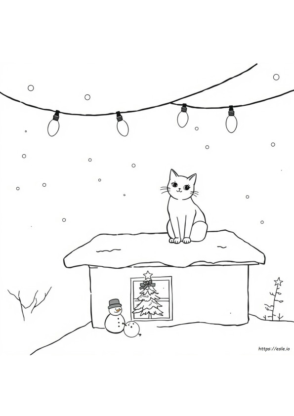 Eenvoudige Kerst Kat Kleurplaat