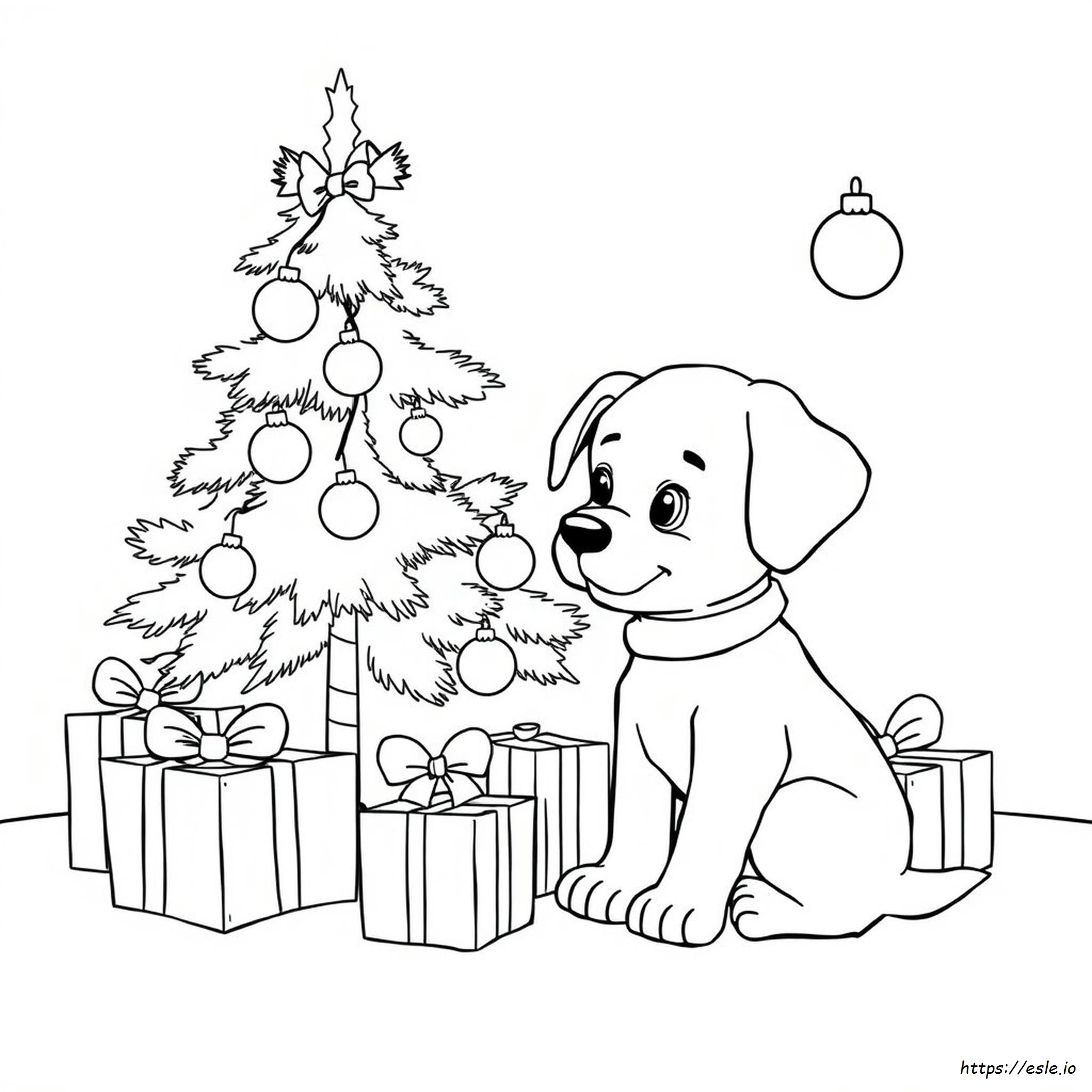 Kerst Puppy Kleurplaat - Gratis Printen Voor Kinderen kleurplaat