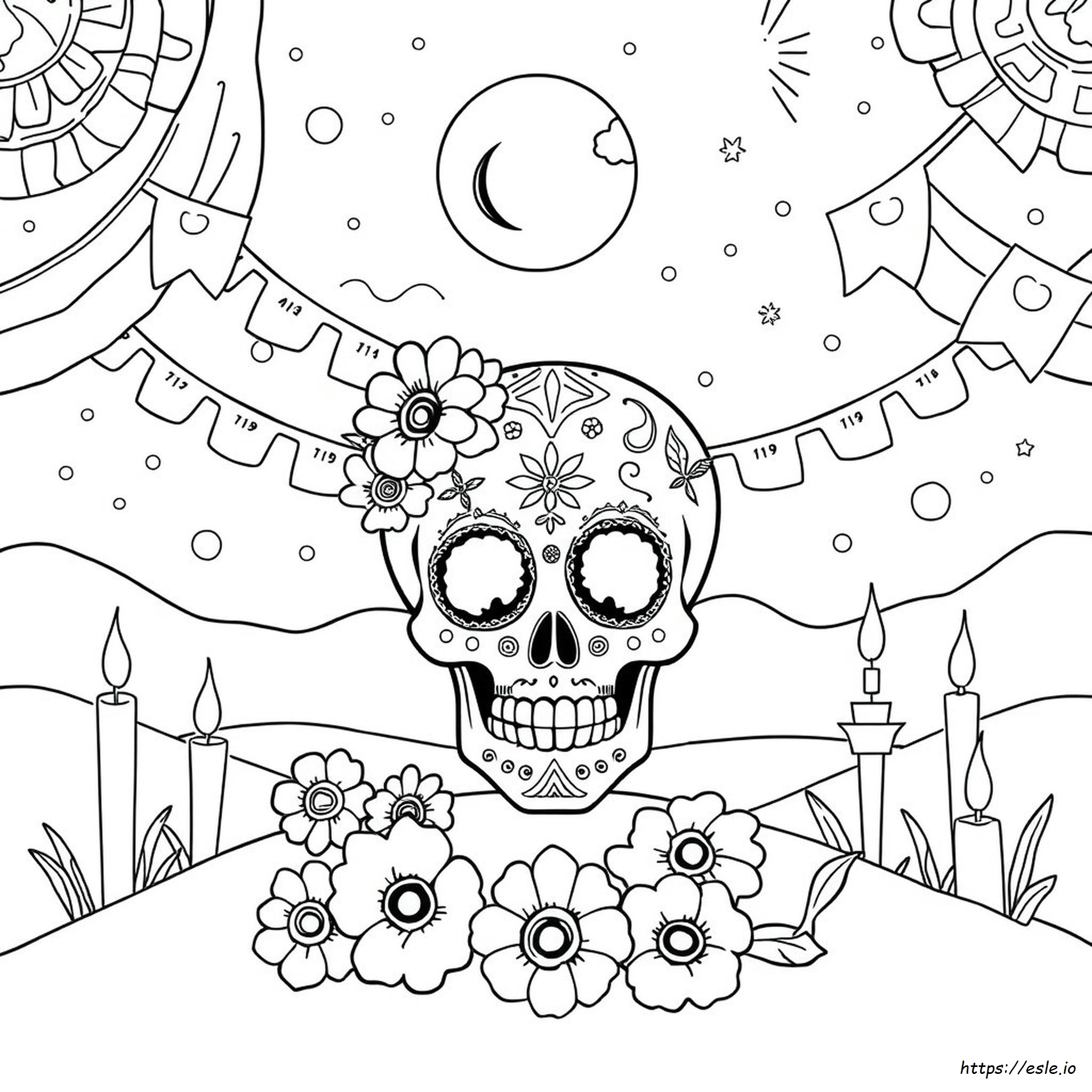 Teschio Del Dia De Los Muertos Da Colorare - Stampabile Gratis