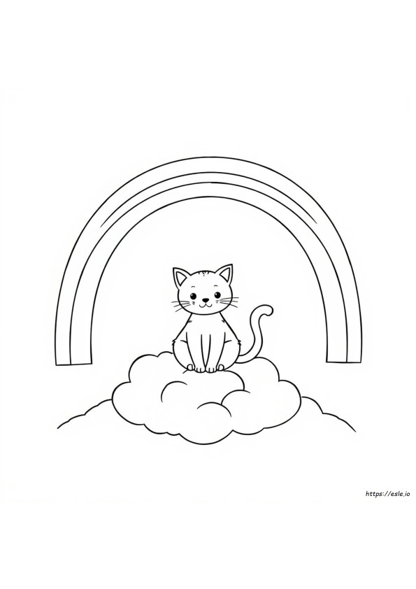 Cat And Rainbow Coloring Page