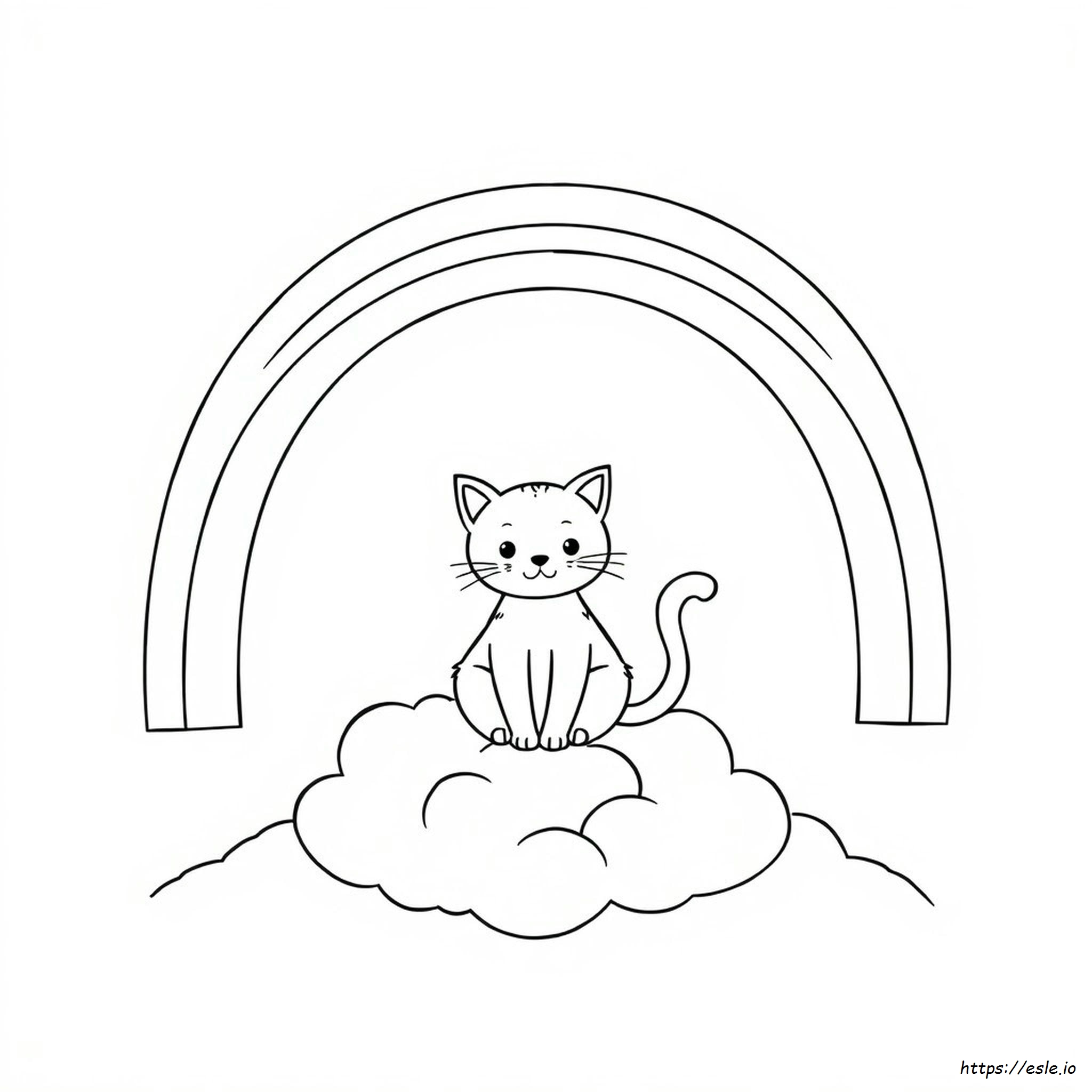 Cat And Rainbow Coloring Page