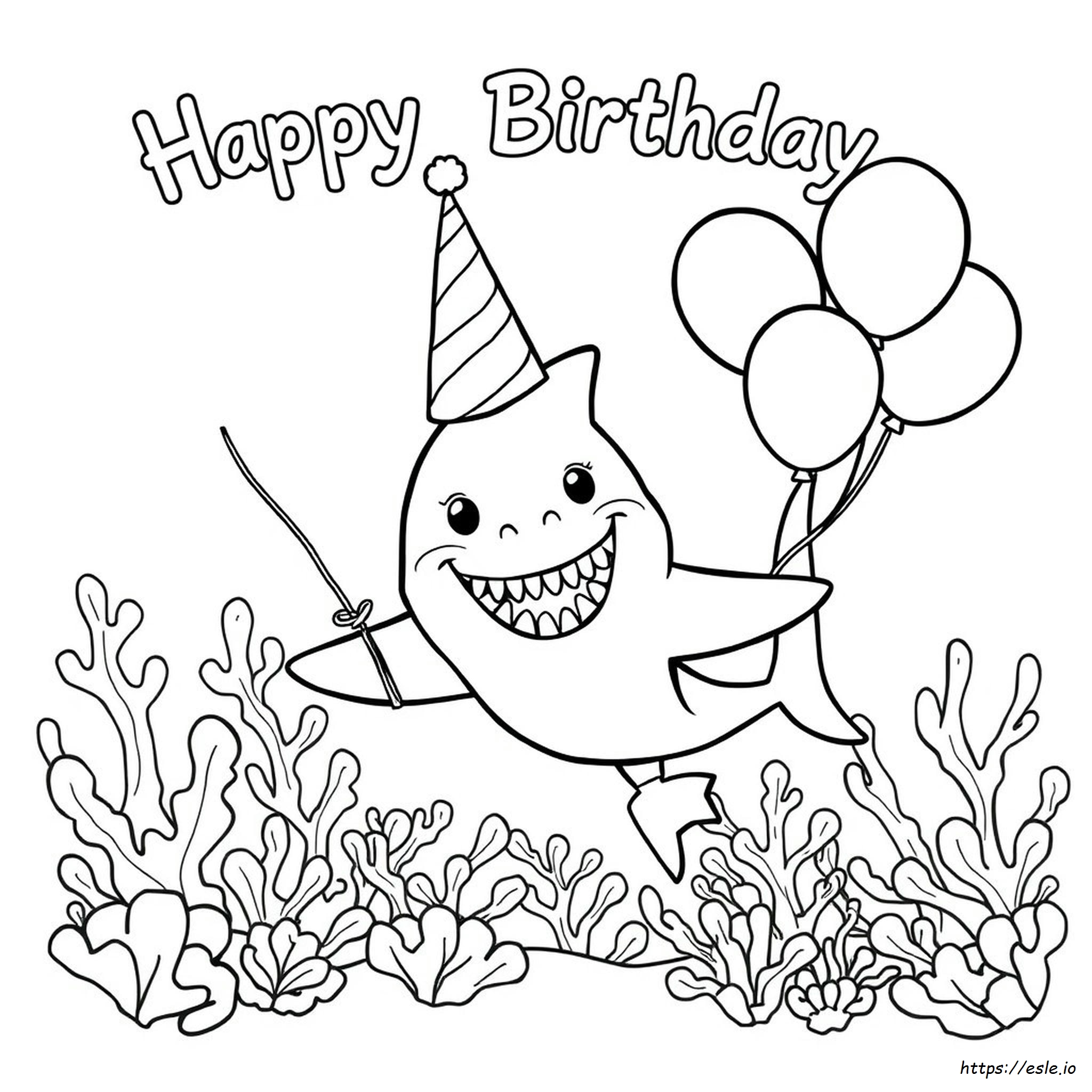 Gambar Mewarnai Hiu Selamat Ulang Tahun - PDF Gratis untuk Anak