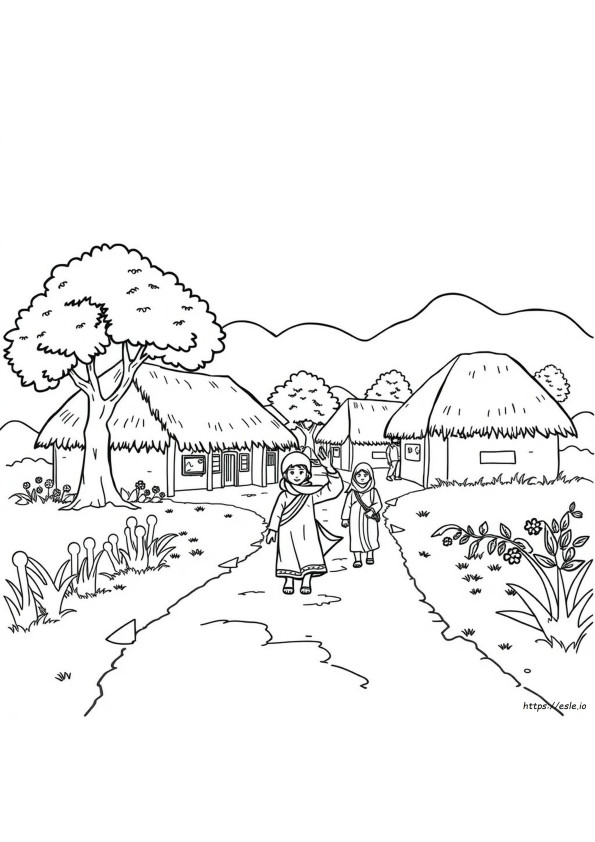 村の塗り絵