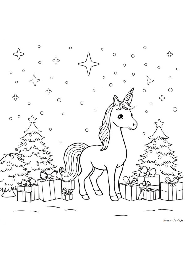 Cute Christmas Unicorn Coloring Pages