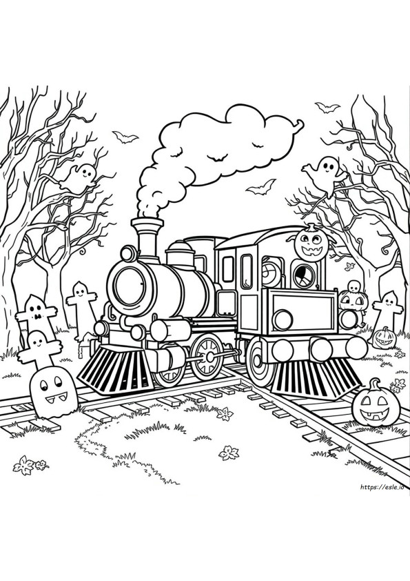 Halloween Train Coloring Page