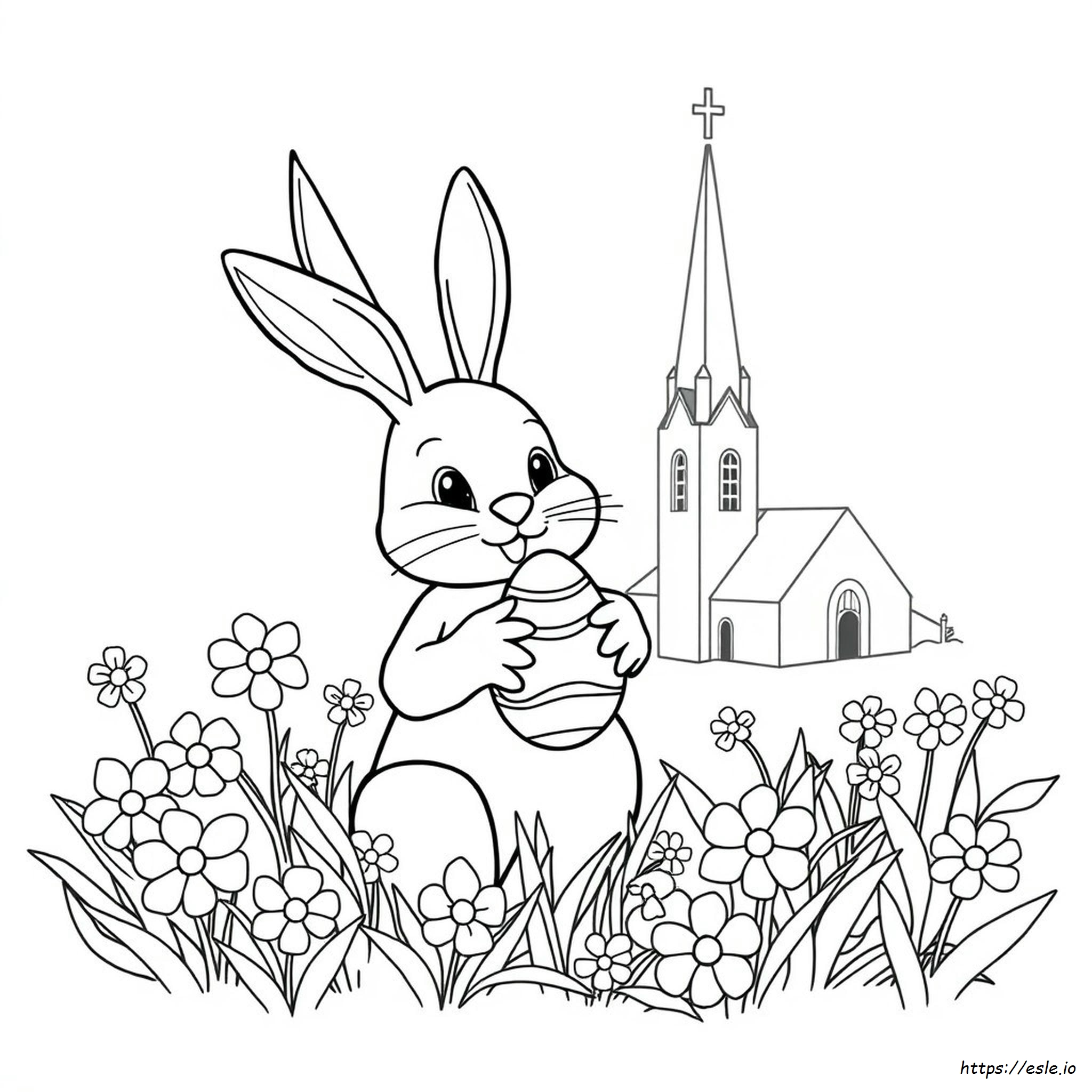Happy Easter Bunny and Eggs Coloring Page