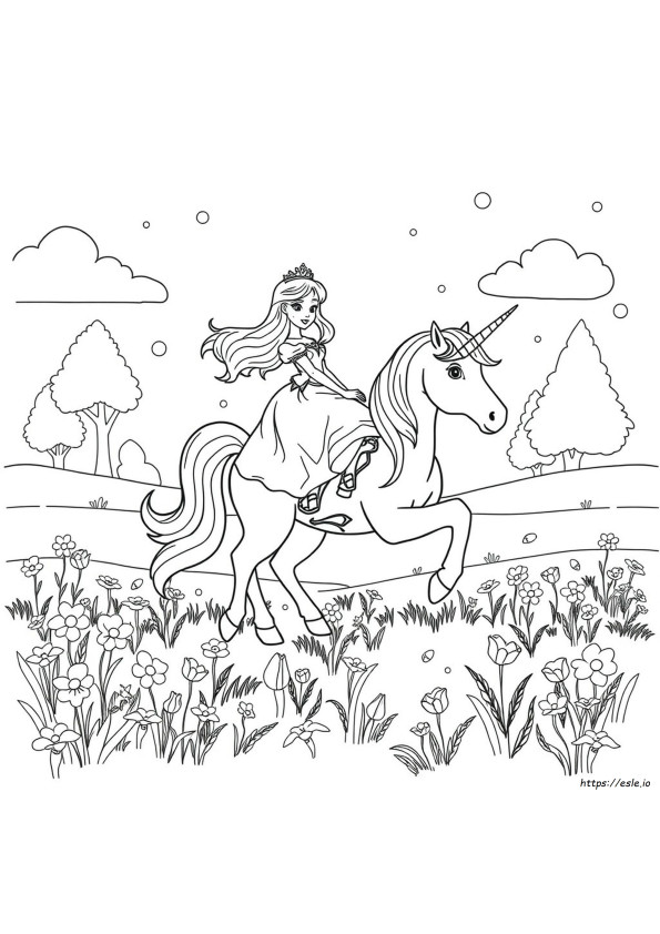 Princess On A Unicorn Coloring Page Printable