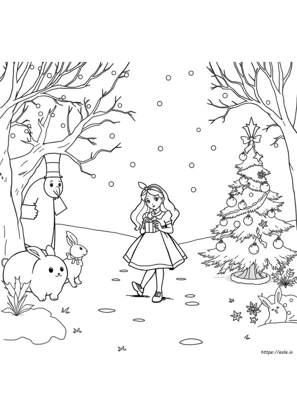 Alice In Wonderland Christmas Coloring Pages