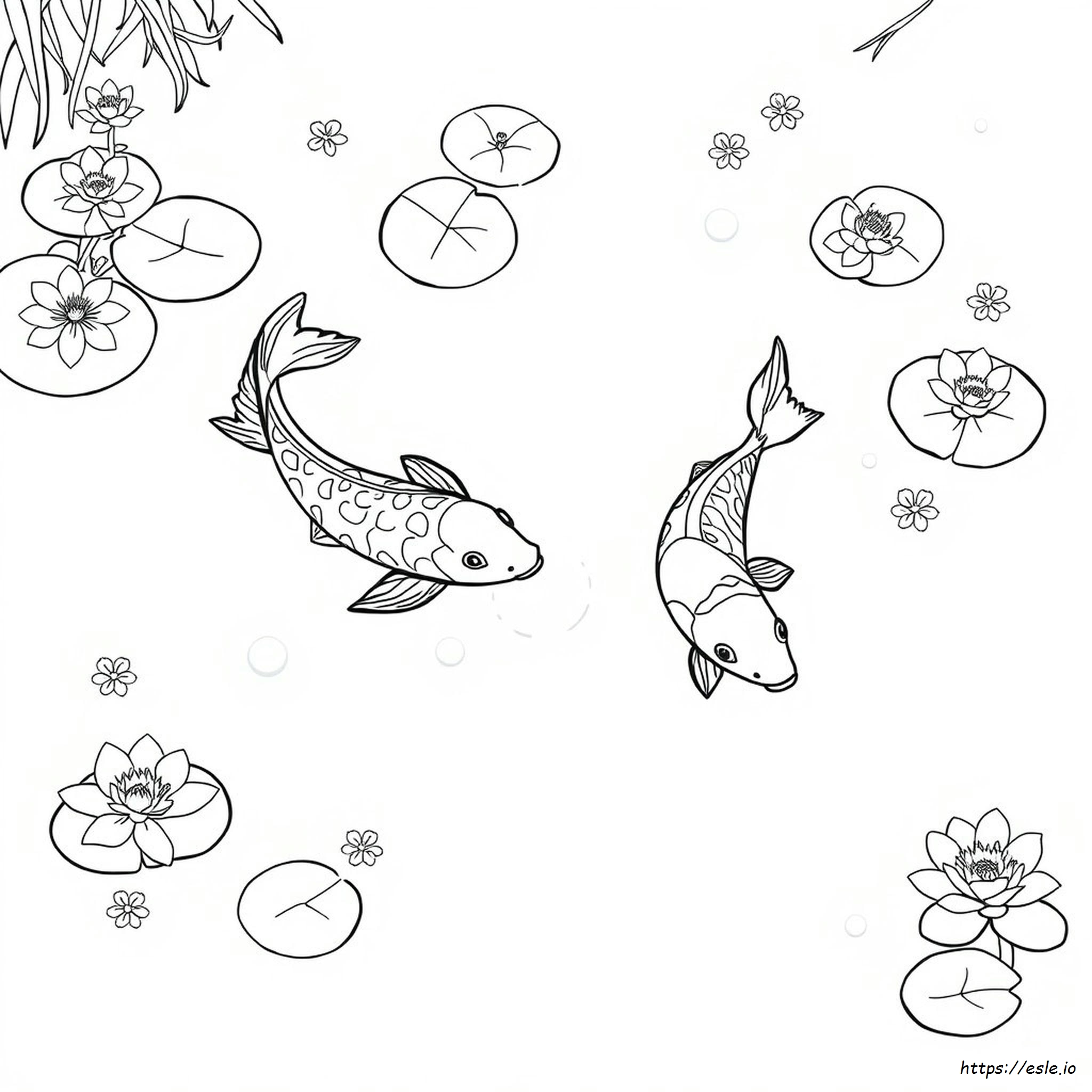 Free Printable Koi Pond Coloring Page for Kids