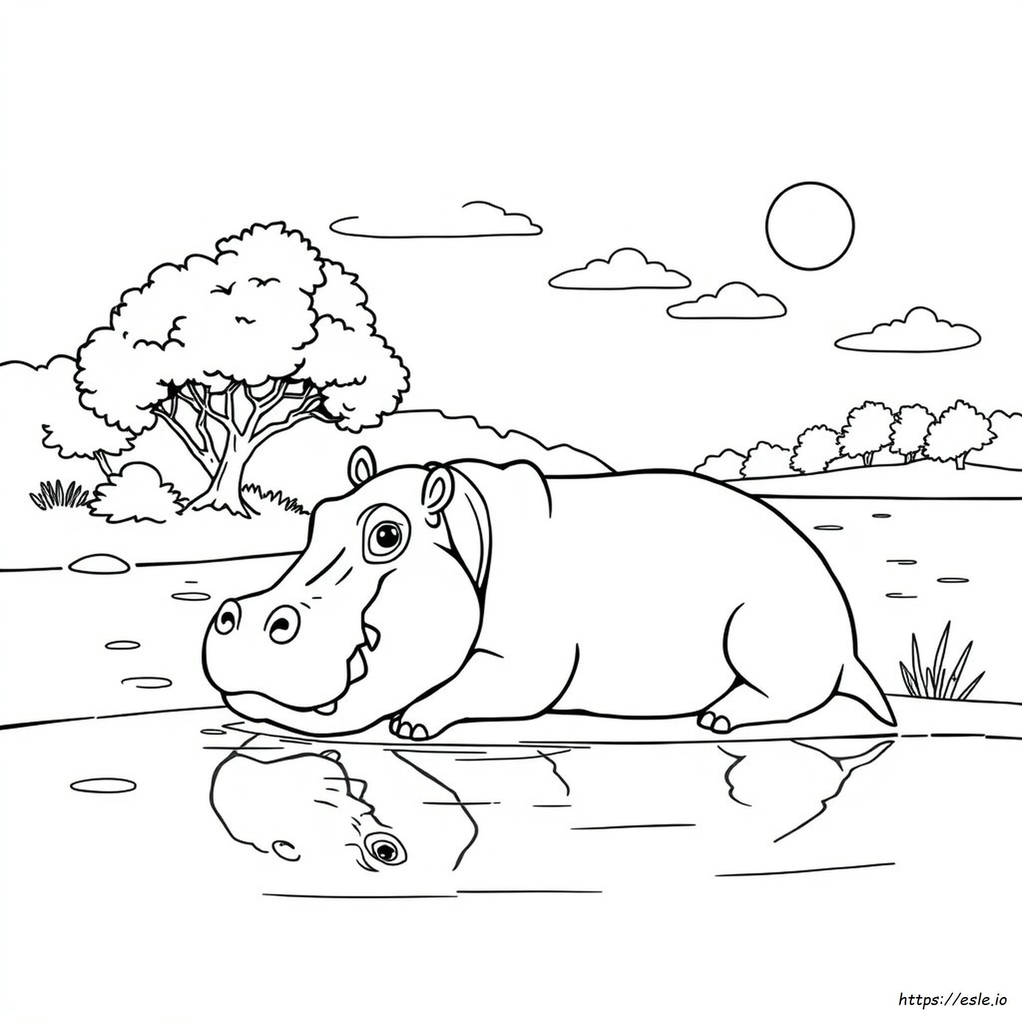 Hippopotamus Coloring Page - Free Printable PDF