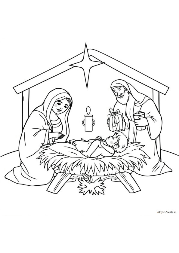 Preschool Easy Nativity Coloring Page