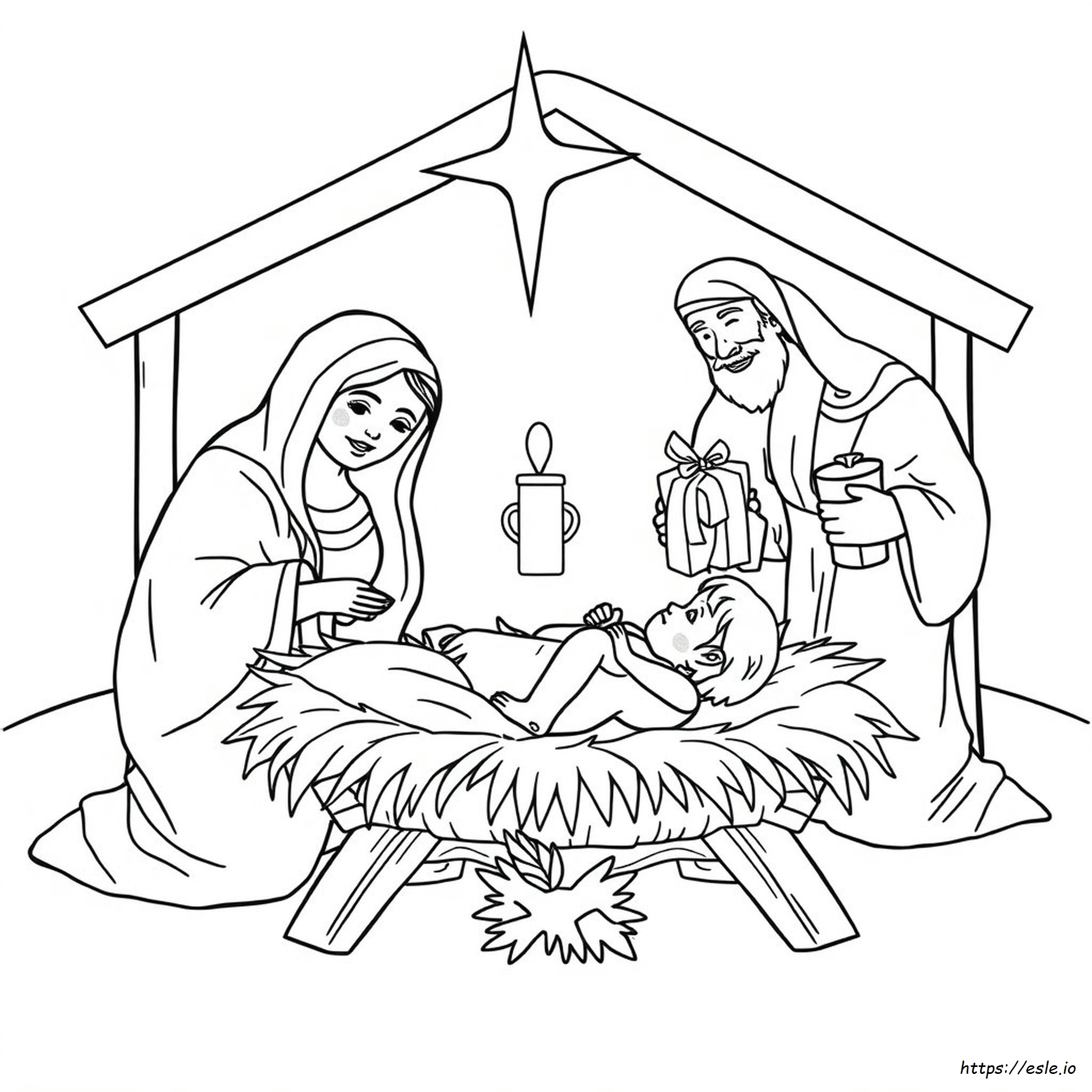 Preschool Easy Nativity Coloring Page