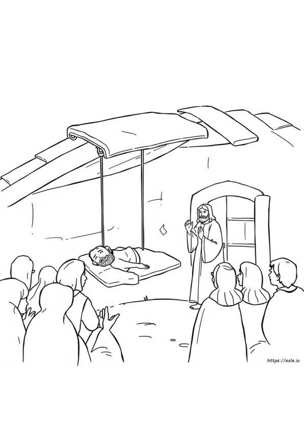 Jesus Heals Man Lowered Through Roof Coloring Page