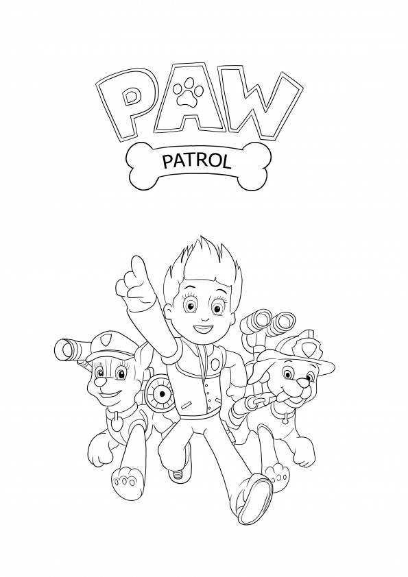 Paw Patrol team free printable for simple coloring