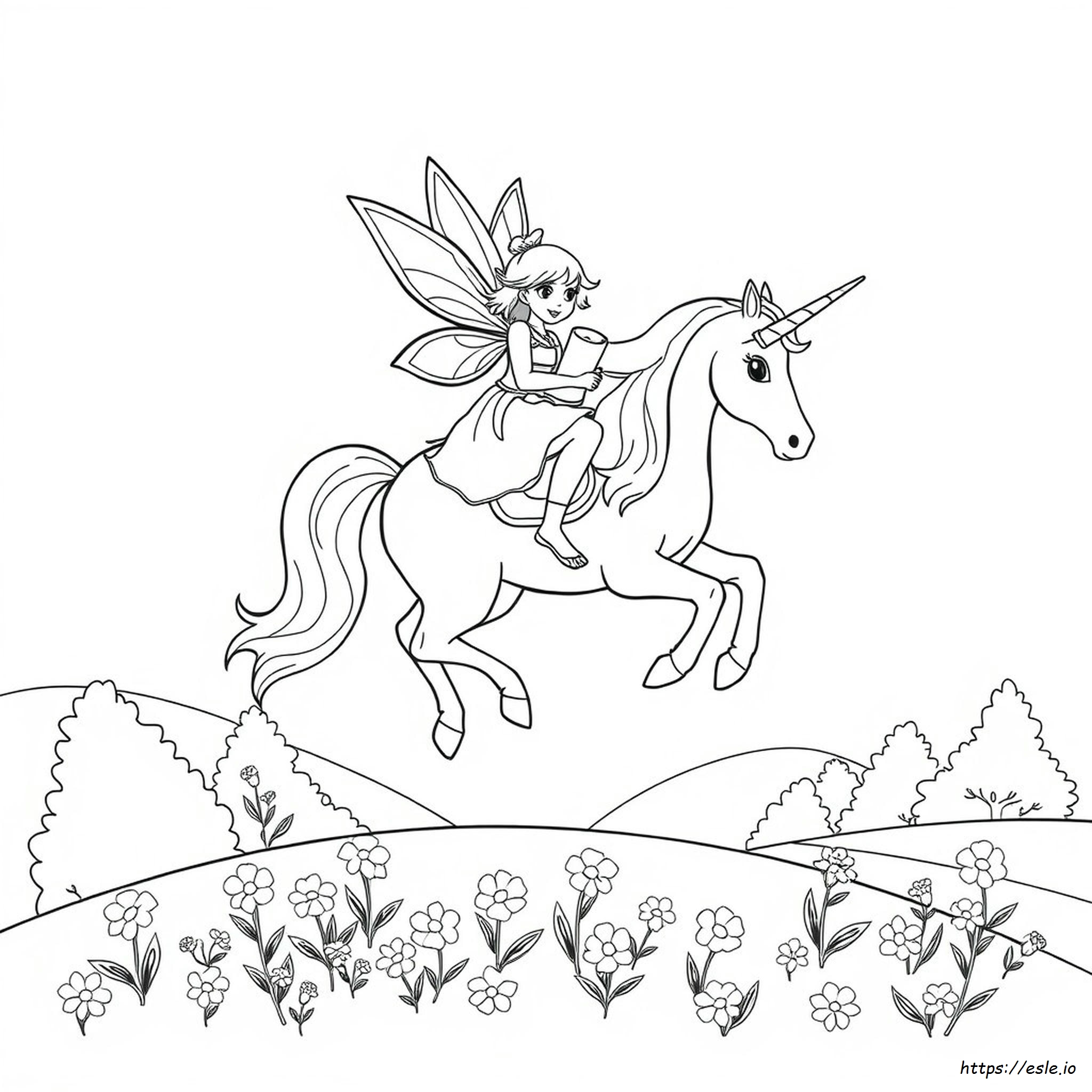 Fairy Riding Unicorn Coloring Pages