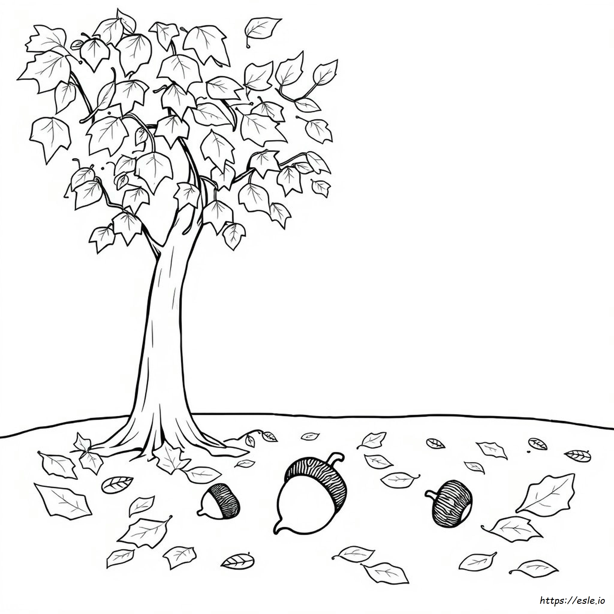 Autumn Leaves And Acorns Coloring Page