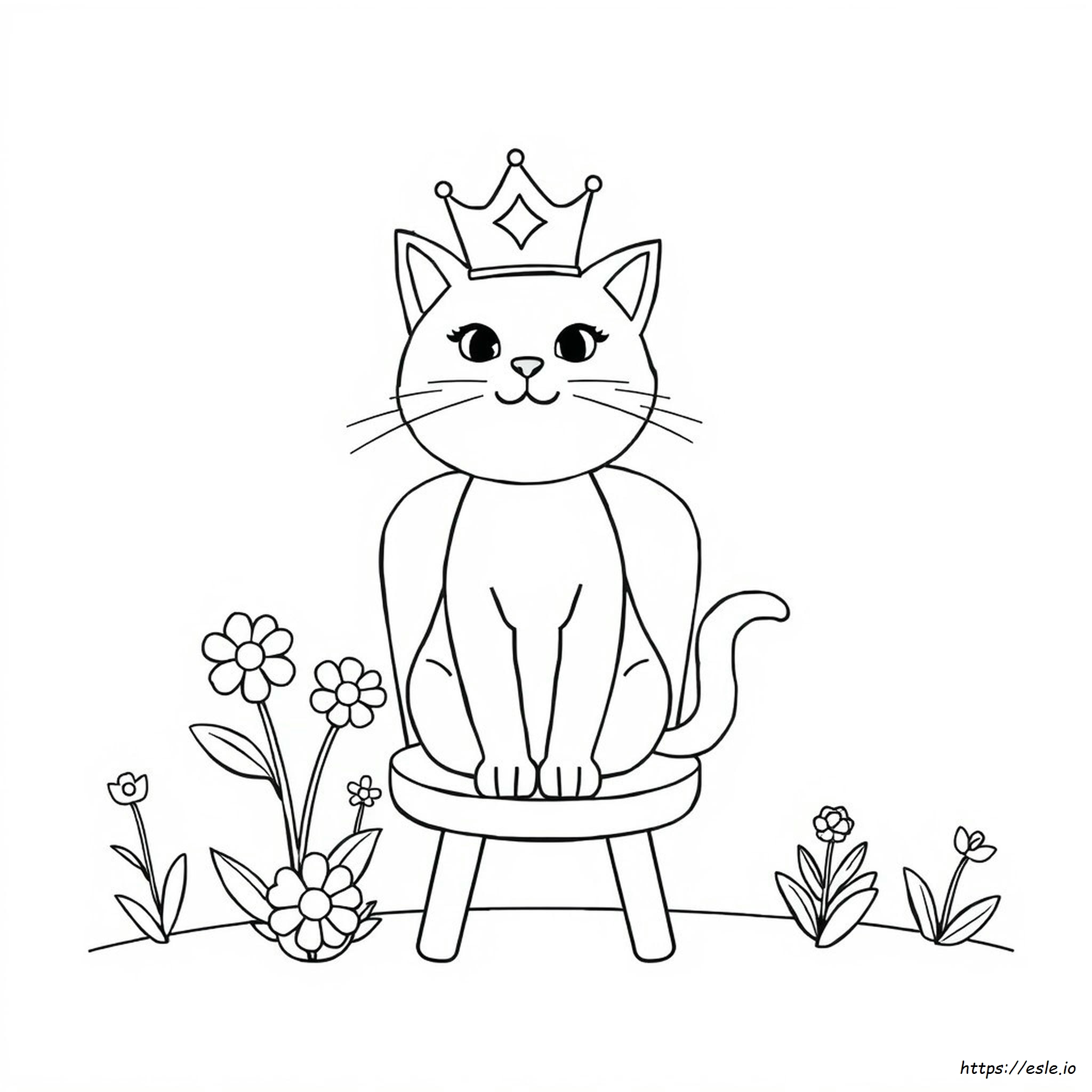 Cat With Crown Coloring Page