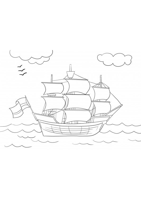 Simple coloring picture of a sailboat free to print and color