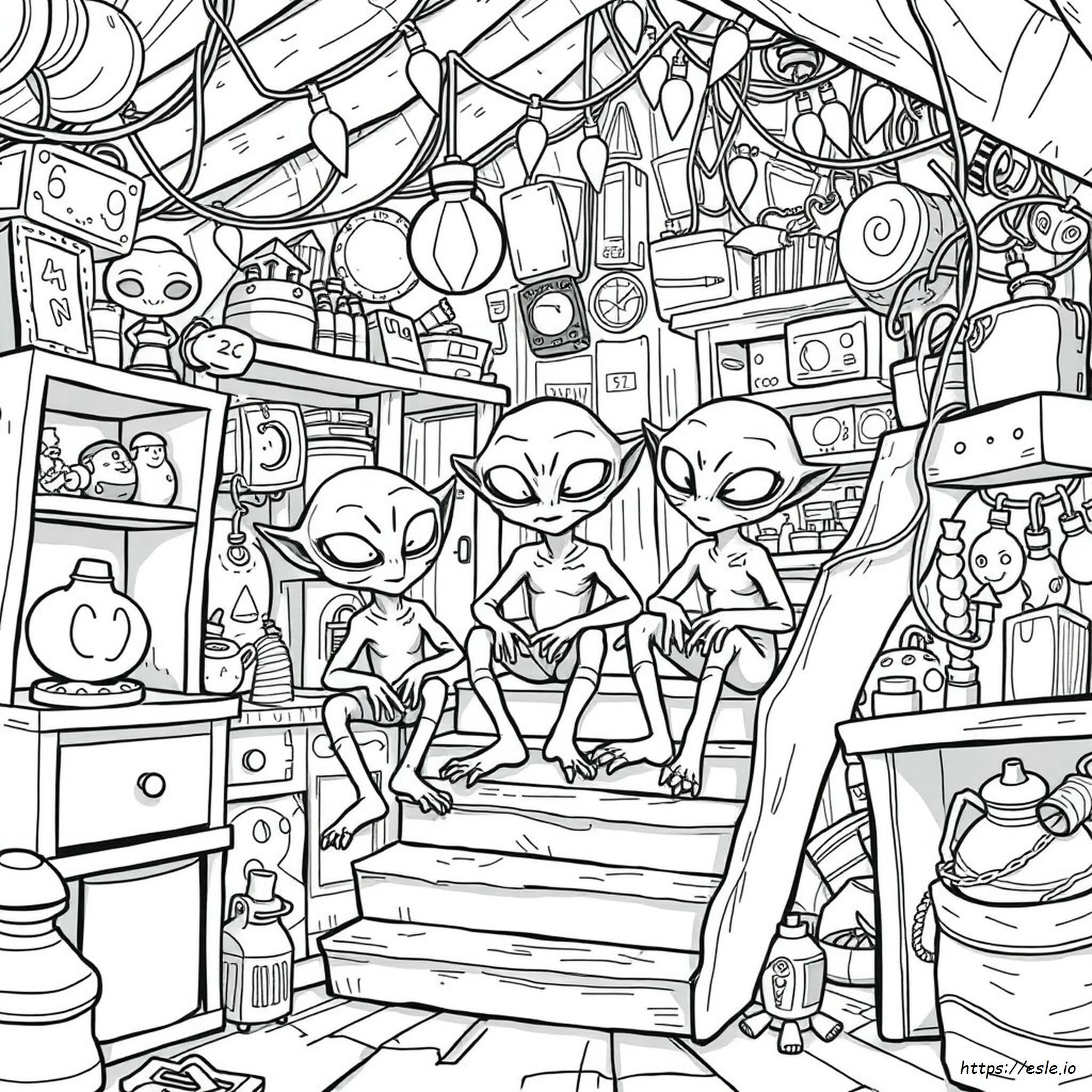 Aliens In The Attic Coloring Pages