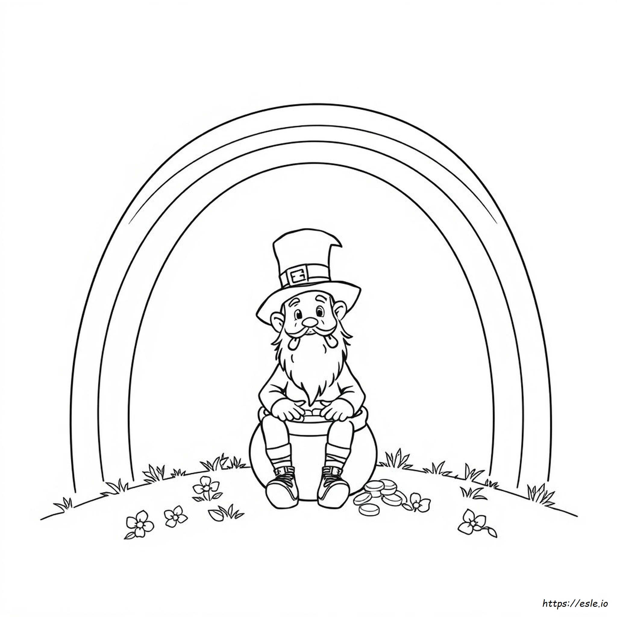 Leprechaun And Rainbow Coloring Page - Free Printable